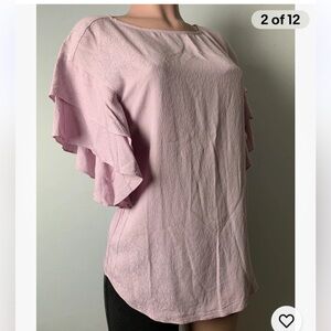 Chicos Women’s top shirt blouse Ruffle Solid Short-Sleeve Soft Lilac Size 0